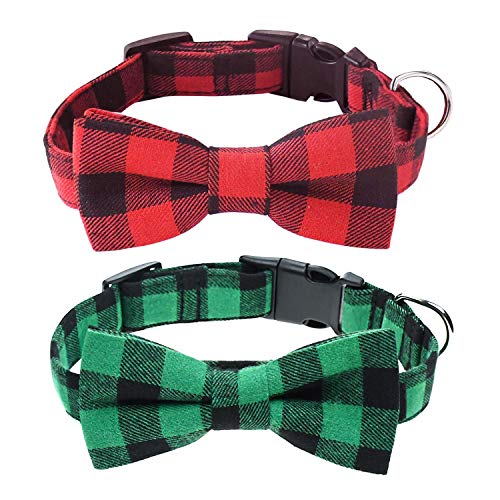Malier 2 Pack Dog Collar with Bow tie, Christmas Classic Plaid Dog ...