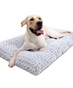 Washable Dog Bed Deluxe Plush Dog Crate Beds Fulffy Comfy Kennel Pad Anti-Slip Pet Sleeping Mat for Large, Jumbo, Medium, Small Dogs Breeds, 35″ x 23″, Gray