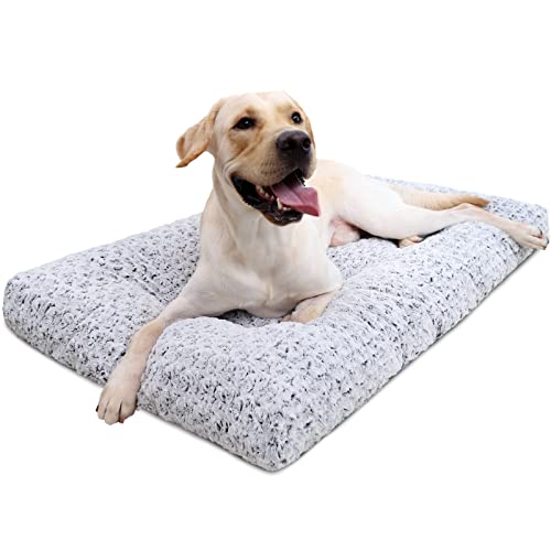 Washable Dog Bed Deluxe Plush Dog Crate Beds Fulffy Comfy Kennel Pad Anti-Slip Pet Sleeping Mat for Large, Jumbo, Medium, Small Dogs Breeds, 35″ x 23″, Gray