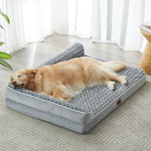 BFPETHOME Orthopedic Dog Beds for Large Dogs-Waterproof Sofa Dog Bed with Removable Washable Cover, Large Dog Bed with Waterproof Lining and Nonskid Bottom, Pet Couch Bed for Large Dogs, Grey