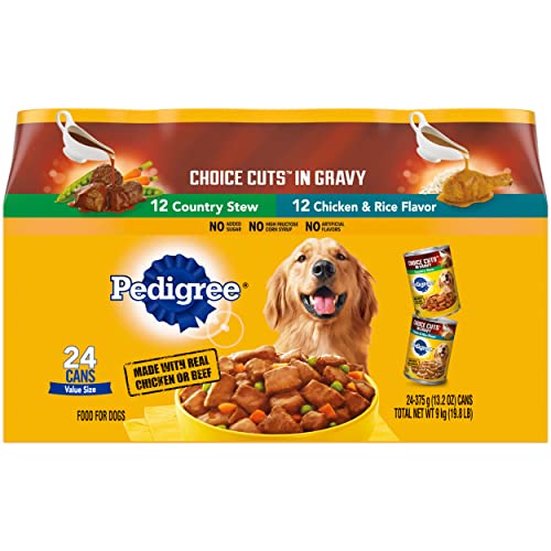 PEDIGREE CHOICE CUTS IN GRAVY Adult Canned Soft Wet Dog Food Variety Pack, Country Stew and Chicken & Rice Flavor, 13.2 oz. Cans (Pack of 24)