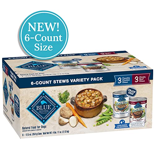 Blue Buffalo Blue’s Stew Chicken & Beef In Gravy Wet Dog Food Variety Pack for Adult Dogs, Grain-Free, 12.5 oz. Cans, Brown, 1 Count (Pack of 6)