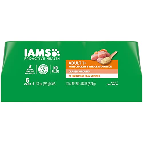 IAMS PROACTIVE HEALTH Adult Wet Dog Food Classic Ground with Chicken and Whole Grain Rice, 6-Pack of 13 oz. Cans
