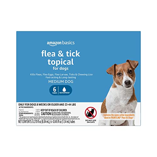 Amazon Basics Flea and Tick Topical Treatment for Medium Dogs (23-44 pounds), 6 Count (Previously Solimo)
