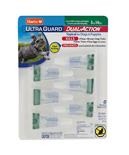 Hartz UltraGuard Dual Action Flea & Tick Topical Dog Treatment and Flea and Tick Prevention, 6 Months, 5-14 Pound Dogs 6-count(Pack of 1)