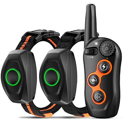 SDOFOS Dog Training Collar, Shock Collar for 2 Dogs with Remote Range 1300ft, 3 Training Modes, Beep, Vibration, Shock, IPX7 Waterproof Rechargeable Electric Shock Collar for Small Medium Large Dogs