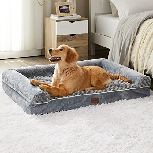 BFPETHOME Dog Beds for Large Dogs, Orthopedic Dog Bed for Medium Large Dogs, Egg- Foam Dog Crate Bed (L(36 * 27 * 6.5) Inch, Grey)