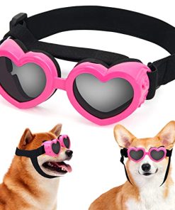 Small Dog Goggles UV Protection Goggles Coldairsoap Small Breed Dog Sunglasses Heart Shape Dog Sunglasses with Adjustable Strap, Pet Sunglasses Windproof Anti-Fog Dustproof Glasses (Pink)
