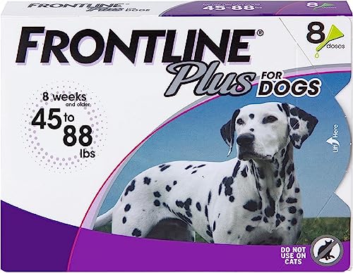 FRONTLINE Plus for Dogs Flea and Tick Treatment (Large Dog, 45-88 lbs.) 8 Doses (Purple Box) ( Packaging May Vary )