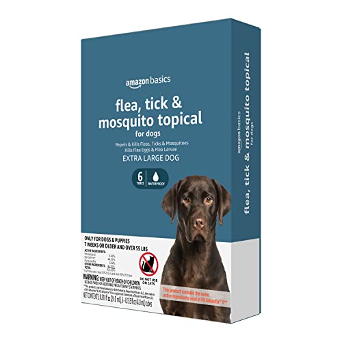 Amazon Basics Flea, Tick & Mosquito Topical Treatment for X-Large Dogs (over 55 pounds), 6 Count (Previously Solimo)