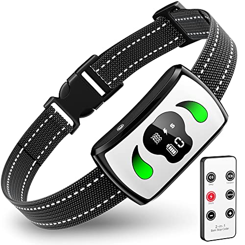 Bark Collar with Additional Mini Remote – Dog Bark Collar with 4 Training Modes – IPX7 Waterproof Dog Shock Collar for Indoor, Garden & Courtyard, Safe Bark Collar for Large Dog, Medium & Small Dogs