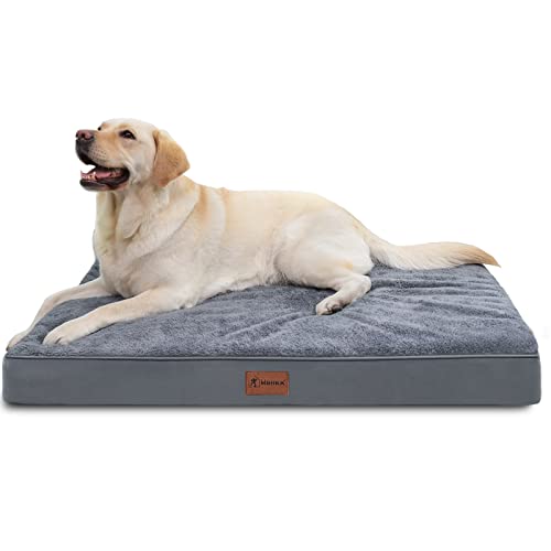 MIHIKK Orthopedic Dog Bed for Medium, Large Dogs, Egg-Crate Foam Dog Bed with Removable Cover, Pet Bed Machine Washable (35 x 22 x 3 inch, Dark Gray)