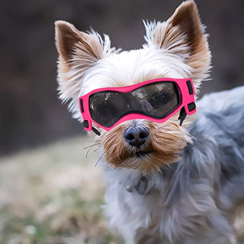 NAMSAN Small Dog Sunglasses UV Protection Dog Goggles Small Breed Windprood Antifog Sunproof Doggy Goggles Adjustable Glasses for Small Dogs, Pink