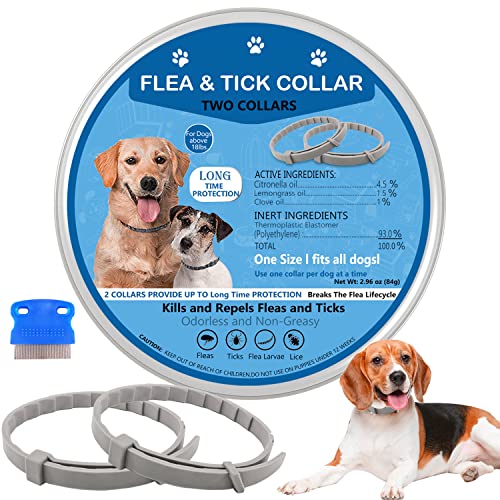 Dog Flea and Tick Collar, Flea and Tick Collar for Dogs Flea Collar for Dogs, Flea Collar, Prevention, Control, and Treatment Collar of Fleas and Ticks, Flea Mosquitoes, One Size Fits All, 2 Pack
