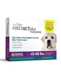 TevraPet FirstAct Plus Flea and Tick Prevention for Large Dogs 45-88 lbs, 6 Monthly Doses, Topical Drops