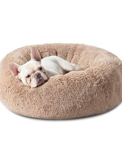 Bedsure Calming Dog Bed for Medium Dogs – Donut Washable Medium Pet Bed, 30 inches Anti Anxiety Round Fluffy Plush Faux Fur Cat Bed, Fits up to 45 lbs Pets, Camel