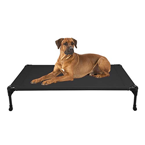 Veehoo Cooling Elevated Dog Bed, Portable Raised Pet Cot with Washable & Breathable Mesh, No-Slip Rubber Feet for Indoor & Outdoor Use, Large, Black