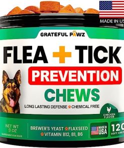 Flea and Tick Prevention for Dogs Chewables – Natural Dog Flea & Tick Control Supplement – Flea and Tick Chews for Dogs – Oral Flea Pills for Dogs – All Breeds and Ages – Soft Tablets – Made in USA