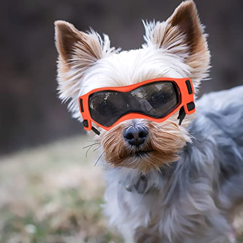 Dog Goggles Small Breed, Dog Sunglasses Small Breed Dog Eye Sun Light Protection, UV Protection Goggles for Dog with Adjustable Straps, Small Orange