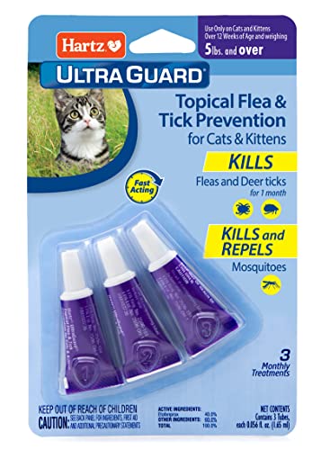 Hartz UltraGuard Topical Flea & Tick Prevention for Cats and Kittens – 3 Monthly Treatments