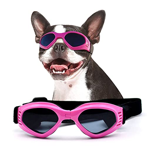 NAMSAN Dog Sunglasse Medium UV Protection Adjustable Pug Sunglasses Easy Wear Windproof Motorcycle Dog Goggles for Small to Medium Dogs (Pink)