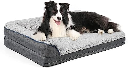 Dog Beds for Large Dogs, Comfortable Pet Sofa Bed, Egg Crate Orthopedic Foam Dog Beds, L Shaped Removable Cover Washable Nonskid Pet Bed, 35×26.5 inch