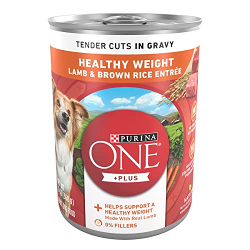 Purina ONE Plus Tender Cuts in Gravy Healthy Weight Lamb and Brown Rice Entree in Wet Dog Food Gravy – (12) 13 Oz. Cans