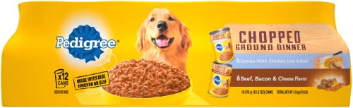 Pedigree Ground Dinner Wet Dog Food Variety Pack, Chicken, Beef and Liver, Beef, Bacon and Cheese, 13.2 Ounce (Pack of 12)