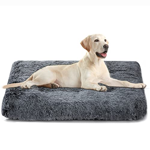 Dog Bed,Crate Pet Bed Kennel Pad,Soft Plush,Comfortable Dog Bed,Washable,Suitable for Medium & Large Dogs(Dark Grey)