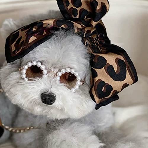 Tuelaly Cute Dog Sunglasses Pearl Dog Sunglasses Small Medium Breed Girl Holiday Party Dog Costume 8 cm