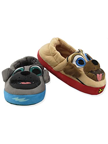 Disney Puppy Dog Pals Bingo Rolly Toddler Plush Aline Slippers with 3D Face (Gray/Tan, 9-10 M US Toddler)