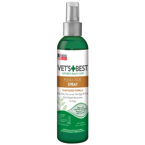 Vet’s Best Tick & Flea Spray – Plant-Based Flea and Tick Prevention for Dogs – Certified Natural Oils – 8 oz