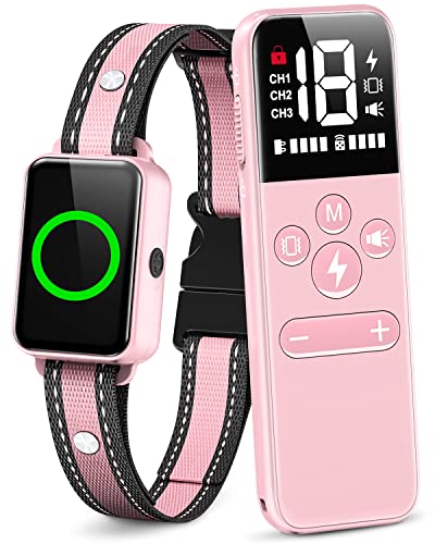Haoteful Dog Shock Collar with Remote 2600FT, Shock Collar for Large Dog, Medium Small Dogs 8-120lbs, Electric Dog Training Collar with 3 Modes Beep, Vibration, Static Shock, Security Lock (Pink)