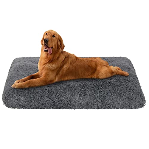 Dog Bed, Plush Soft Pet Mat Pad & Furniture，Washable Anti-Slip Dog Crate Bed for Large Medium Small Dogs and Cats (36″x23.5″, Grey)