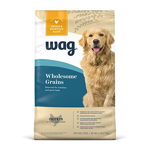 Amazon Brand – Wag Dry Dog Food, Chicken and Brown Rice 5 lb Bag (Packaging May Vary)