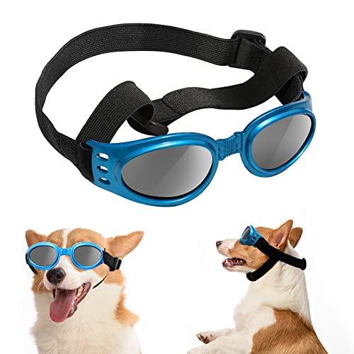 FranyyCo Small Dog Sunglasses UV Protection Goggles with Adjustable Straps, Conditionable at Nose Bridge, Frame with Breathing Holes and High Density Sponge, Windproof Dustproof Anti-Fog Glasses