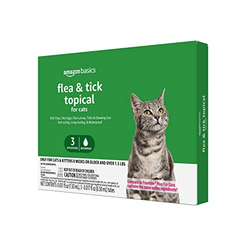 Amazon Basics Flea and Tick Topical Treatment for Cats (over 1.5 pounds), 3 Count (Previously Solimo)
