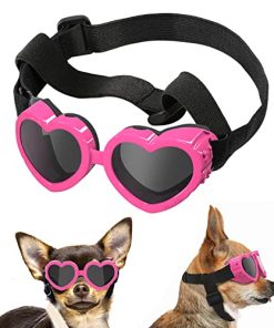 Lewondr Small Dog Sunglasses UV Protection Goggles Eye Wear Protection with Adjustable Strap Doggy Heart Shape Anti-Fog Sunglasses for Pet Dogs Sun Glasses Doggie Windproof Glasses, Pink
