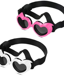 2 Pcs Small Dog Sunglasses UV Protection Goggles Waterproof Dog Goggles with Adjustable Strap Dust Protection Fog Protection Dog Glasses Heart Goggles for Dogs Doggy Pet Puppy (Pink, White)