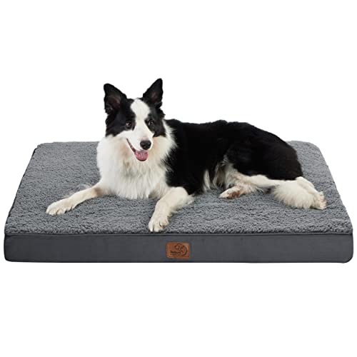 Bedsure Large Dog Bed for Large Dogs – Big Orthopedic Dog Beds with Removable Washable Cover, Egg Crate Foam Pet Bed Mat, Suitable for Dogs Up to 65lbs, Dark Grey