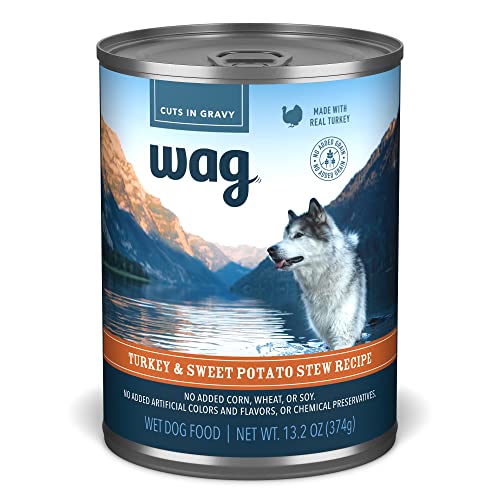 Amazon Brand – Wag Stew Canned Dog Food, Turkey & Sweet Potato Recipe, 13.2 oz Can (Pack of 12)