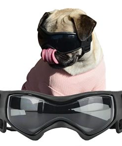 SLDPET Dog Goggles for Small Breed Dog Sunglasses Dog UV Sunglasses Windproof Soft Frame Adjustable Straps for Small/Medium Puppy Dogs (Black)