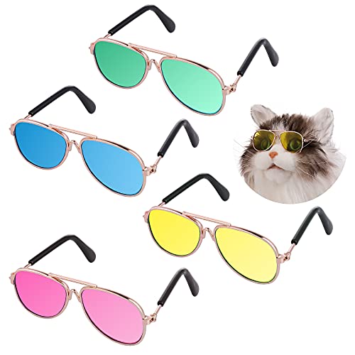 Molain Cat Sunglasses- Pet Puppy UV Protection Sunglasses Dolls Sun Glasses, Small Dog Cosplay Photo Props Cute Sunglasses (4Pcs- Aviator Sunglasses)