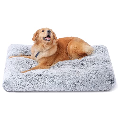 Sycoodeal Dog Bed,Crate Pet Bed Kennel Pad,Soft Plush Washable,Comfortable Dog Bed,Suitable for Medium & Large Dogs (Grey)