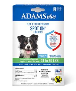 Adams Plus Flea & Tick Prevention Spot On for Dogs 31-60 Pounds | 12 Weeks & Older, 3-Month Supply, Kills Fleas, Flea Eggs, Flea Larvae & Brown Dog & Deer Ticks, Kills & Repels Mosquitoes for 30 Days