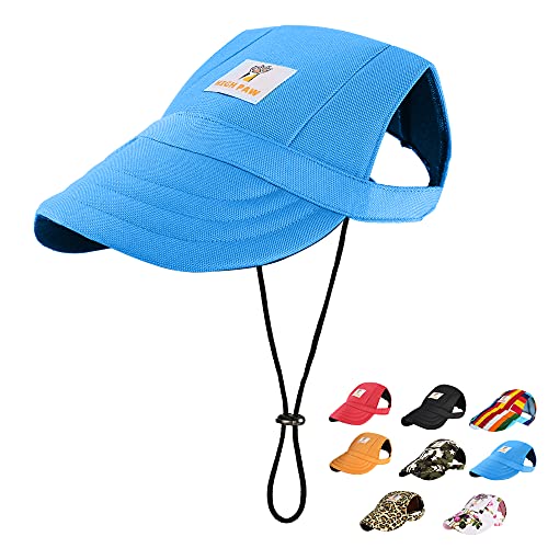 HIGH PAW Dog Hat Sun Hat Baseball Cap Trucker Hat Dog Hats for Small Medium Large Dogs with Ear Holes Adjustable Drawstring Breathable Waterproof Design UV Protection Outdoor All Season, Blue