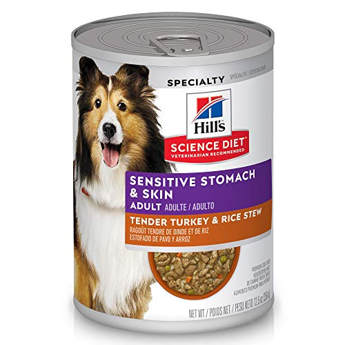 Hill’s Science Diet Wet Dog Food, Adult, Sensitive Stomach & Skin, Tender Turkey & Rice Stew, 12.5 oz. Cans 12-Pack