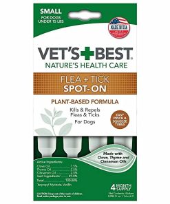 Vet’s Best Flea and Tick Spot-on Drops – Topical Flea and Tick Prevention for Dogs – Plant-Based Formula – Certified Natural Oils for Small Dogs – 4 mo Supply