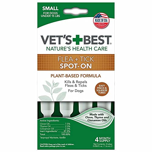 Vet’s Best Flea and Tick Spot-on Drops – Topical Flea and Tick Prevention for Dogs – Plant-Based Formula – Certified Natural Oils for Small Dogs – 4 mo Supply