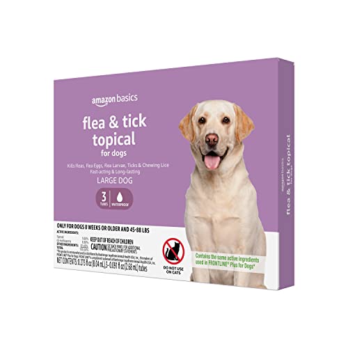 Amazon Basics Flea and Tick Topical Treatment for Large Dogs (45-88 pounds), 3 Count (Previously Solimo)